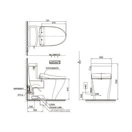 สุขภัณฑ์ 1 ชิ้น พร้อมฝารองนั่งอัตโนมัติ TOTO CW624SW6 4.8 ลิตร สีขาว_4