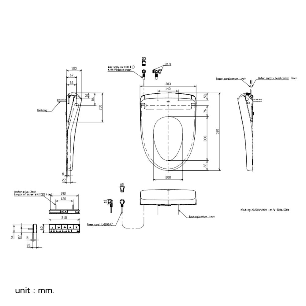 ฝารองนั่งอัตโนมัติ TOTO WASHLET S7 (TCF47360GTH)