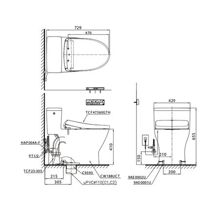 สุขภัณฑ์ 1 ชิ้น พร้อมฝารองนั่งอัตโนมัติ TOTO CW188SW6 3.8 ลิตร สีขาว_4