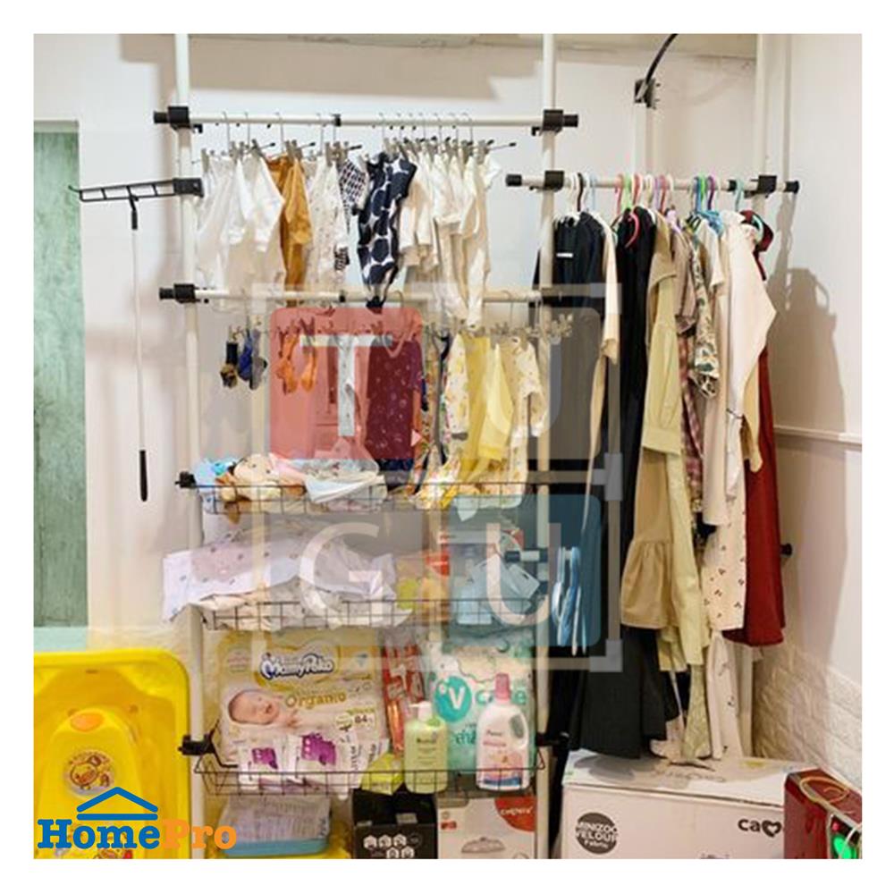 ราวแขวนผ้า 4 ราวแขวน 3 ตะกร้า TUGU R64W สีขาว