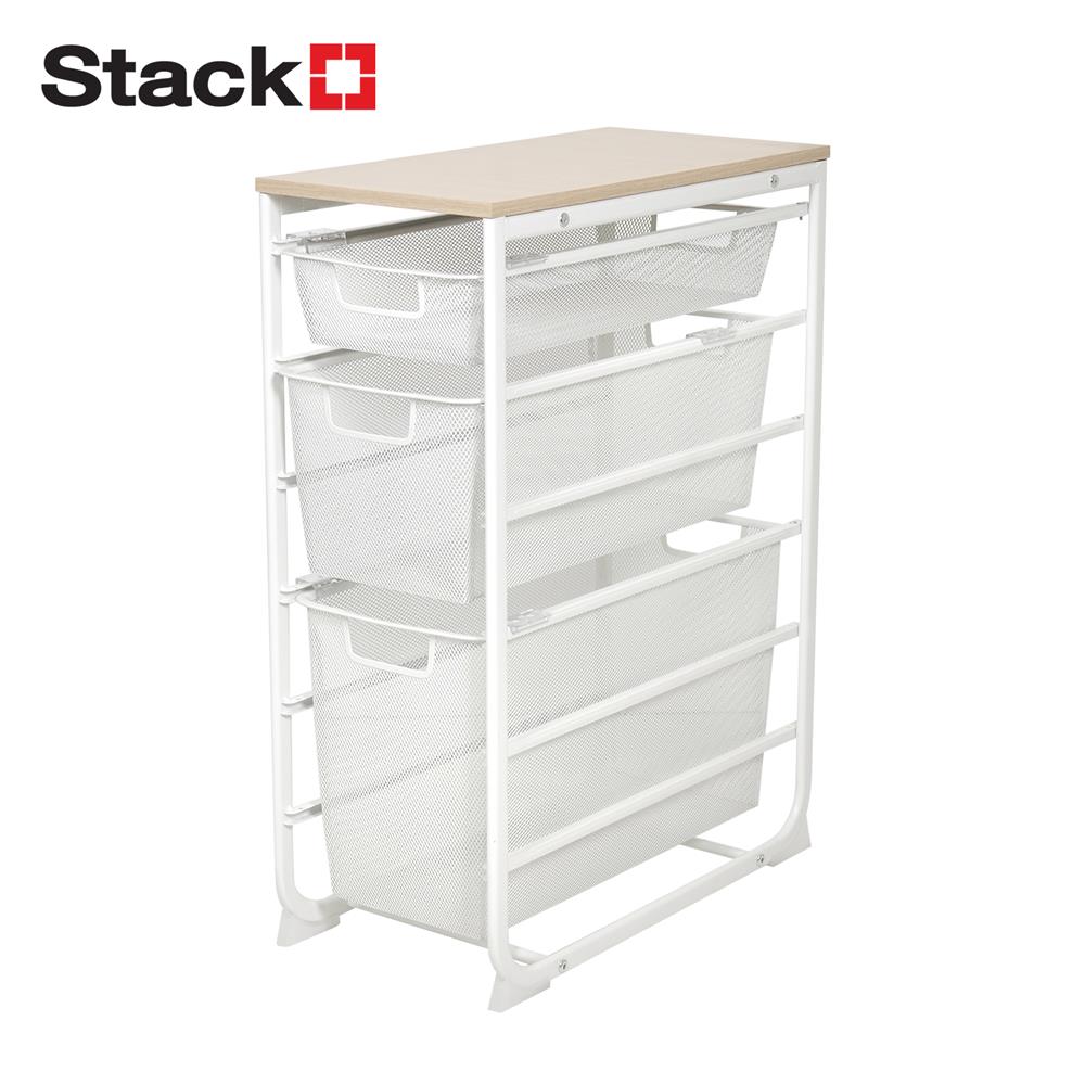 ชั้นลิ้นชัก 3 ชั้น พร้อม TOP ไม้ STACKO FLEXI 25.6x51.4x69.7 ซม. สีขาว_0