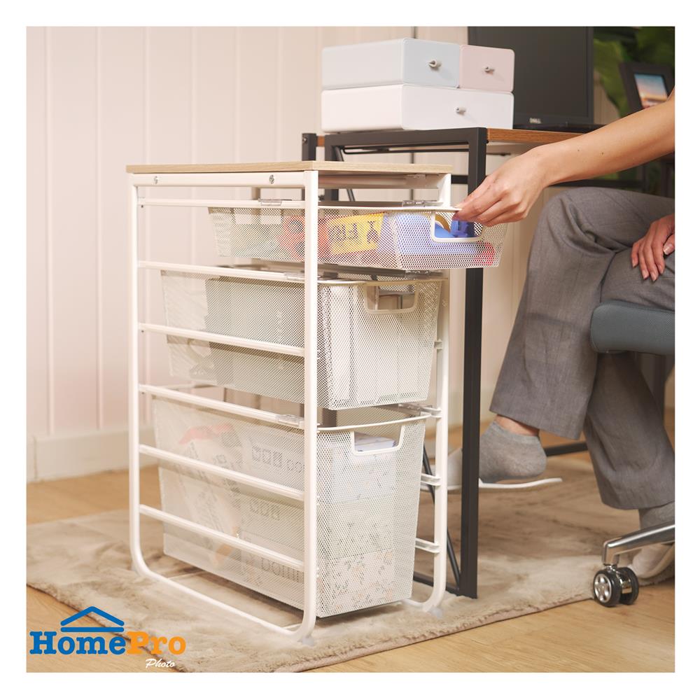 ชั้นลิ้นชัก 3 ชั้น พร้อม TOP ไม้ STACKO FLEXI 25.6x51.4x69.7 ซม. สีขาว