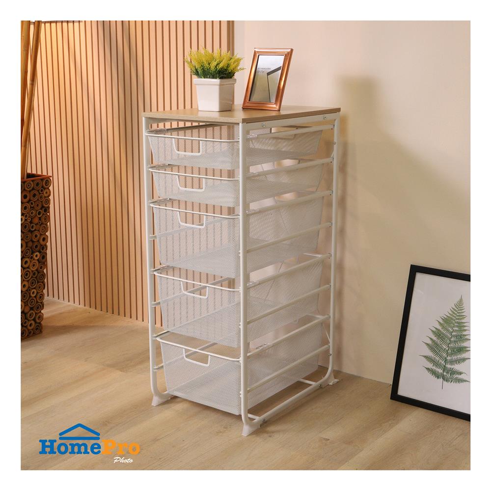 ชั้นลิ้นชัก 5 ชั้น พร้อม TOP ไม้ STACKO FLEXI 35.6x51.4x90 ซม. สีขาว