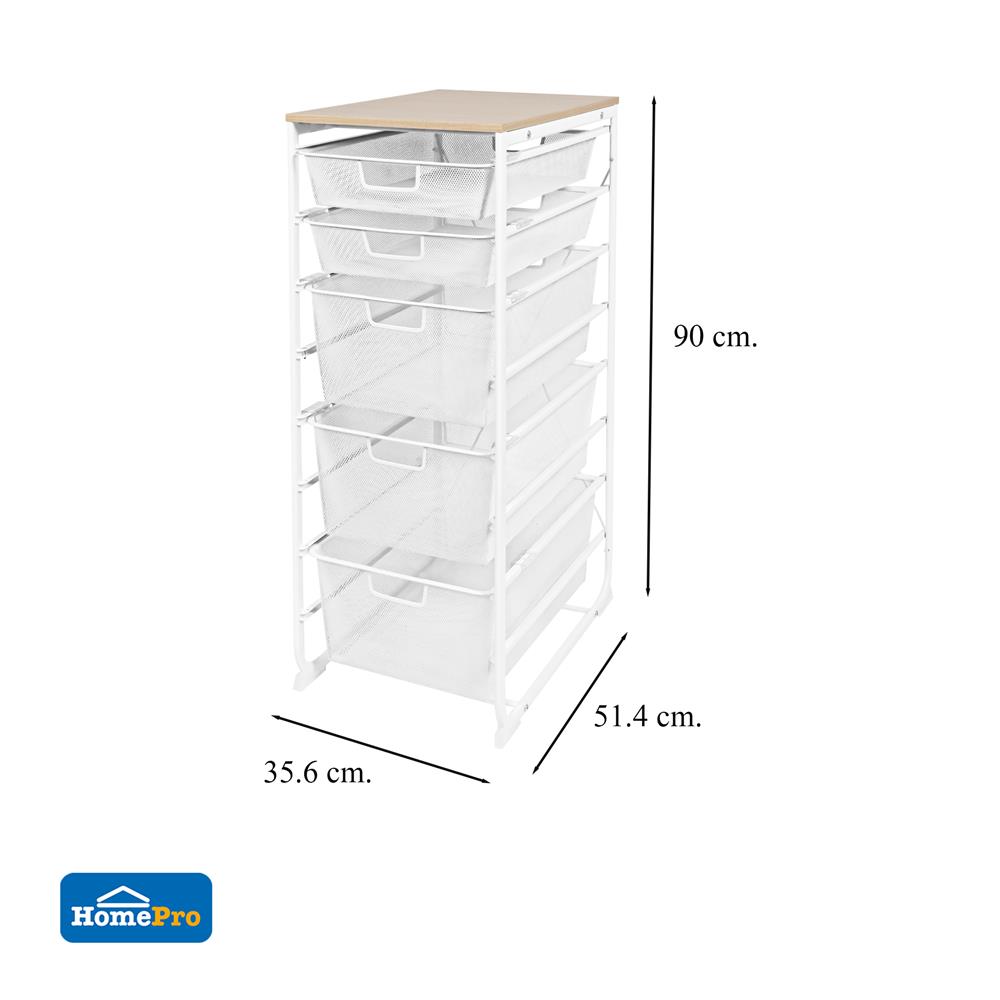 ชั้นลิ้นชัก 5 ชั้น พร้อม TOP ไม้ STACKO FLEXI 35.6x51.4x90 ซม. สีขาว