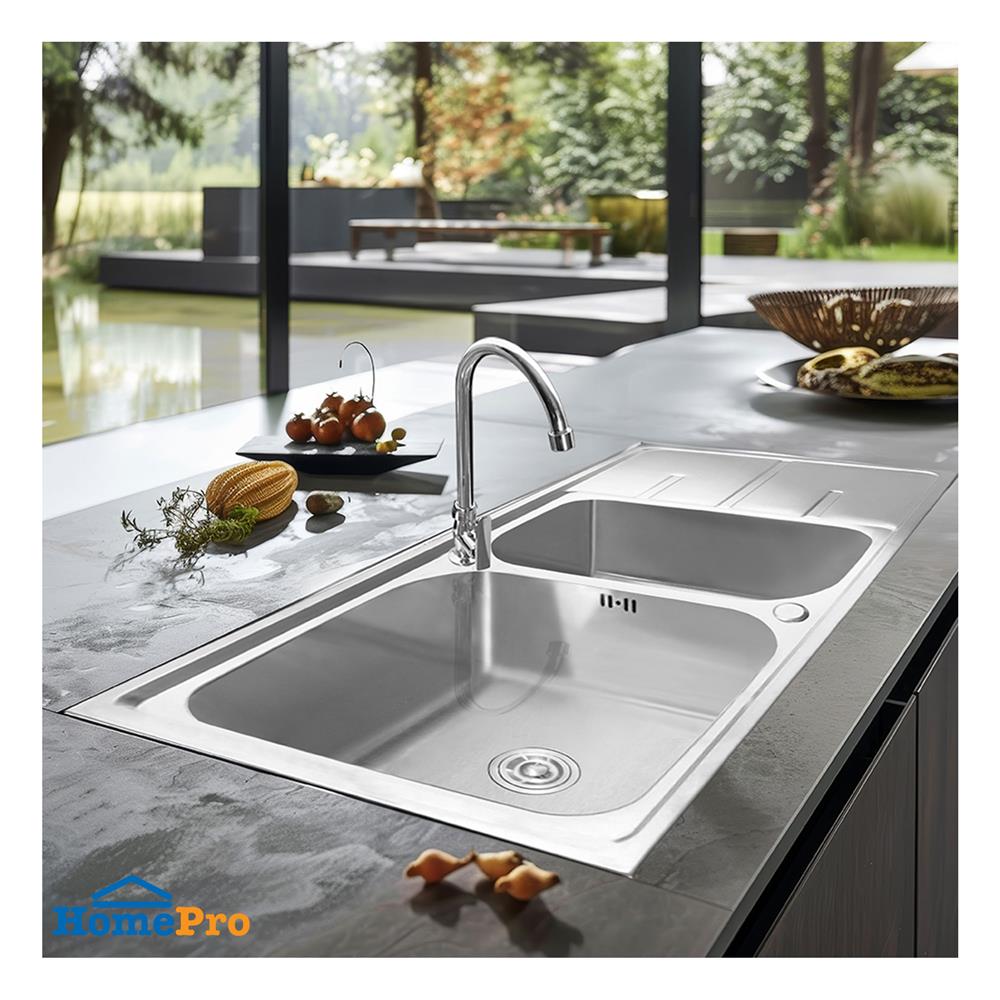 ซิงค์ฝัง 2 หลุม 1 ที่พัก AXIA RIVIERA PRO120 สีเงิน