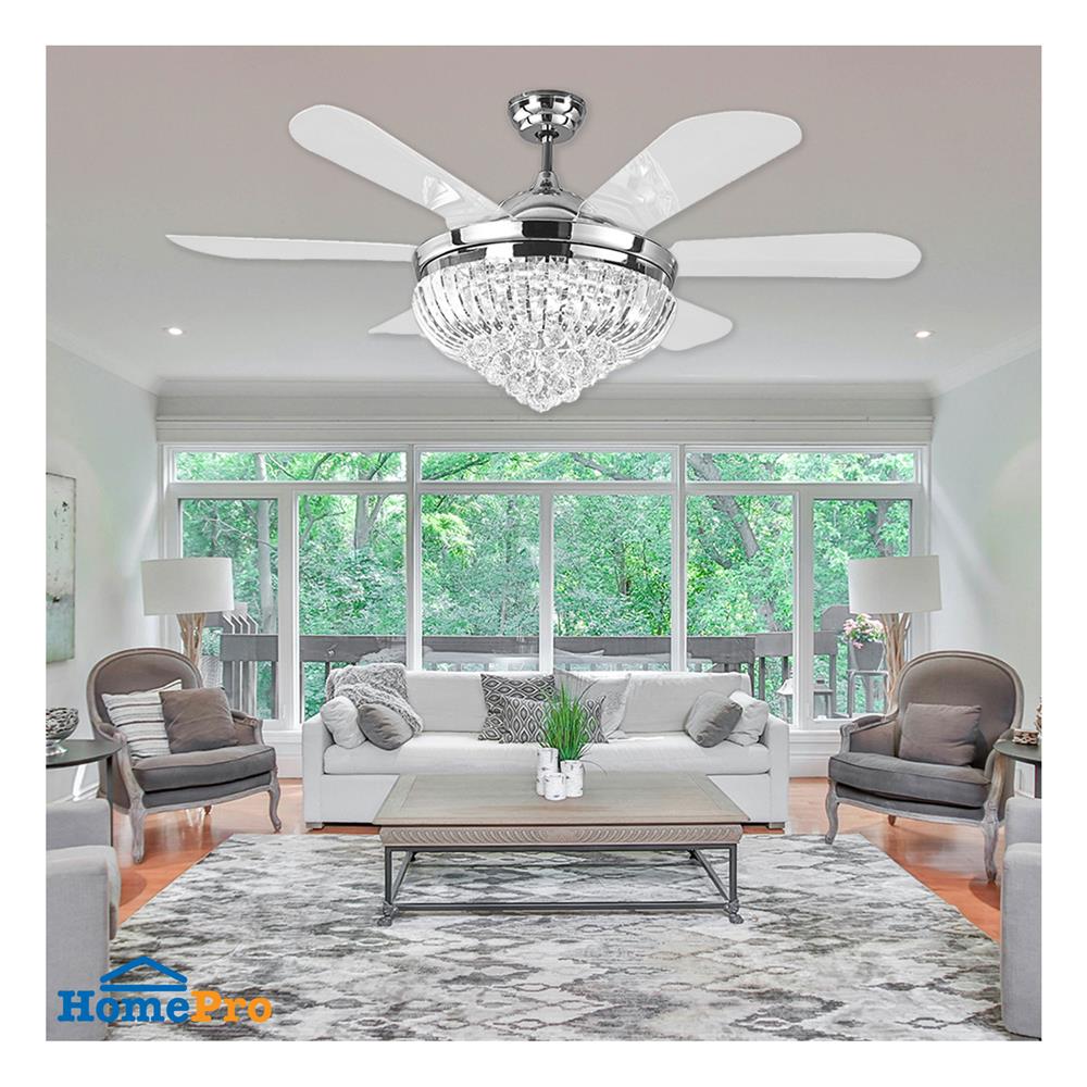 พัดลมโคมไฟ CARINI LED UFO-04-TSV 56 นิ้ว สีขาว/เงิน