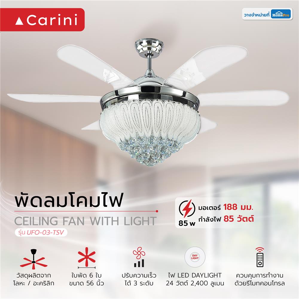 พัดลมโคมไฟ LED CARINI UFO-03-TSV 56 นิ้ว สีขาว/เงิน
