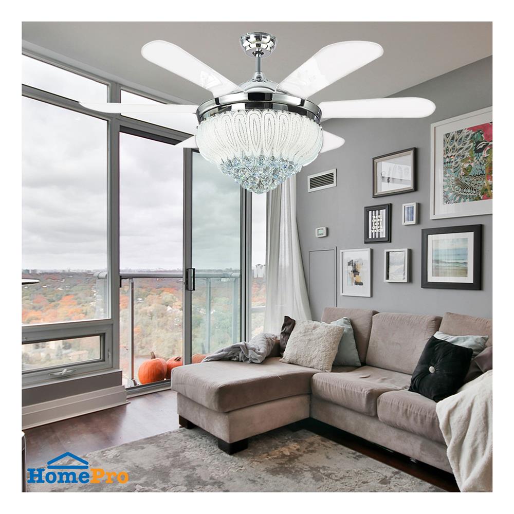 พัดลมโคมไฟ LED CARINI UFO-03-TSV 56 นิ้ว สีขาว/เงิน