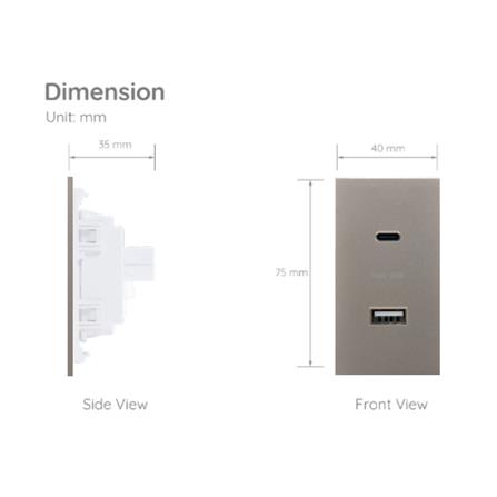 เต้ารับ USB 1 ช่อง TYPE C 1 ช่อง SIMON SIM52S-12CS-G7 สีทอง_2