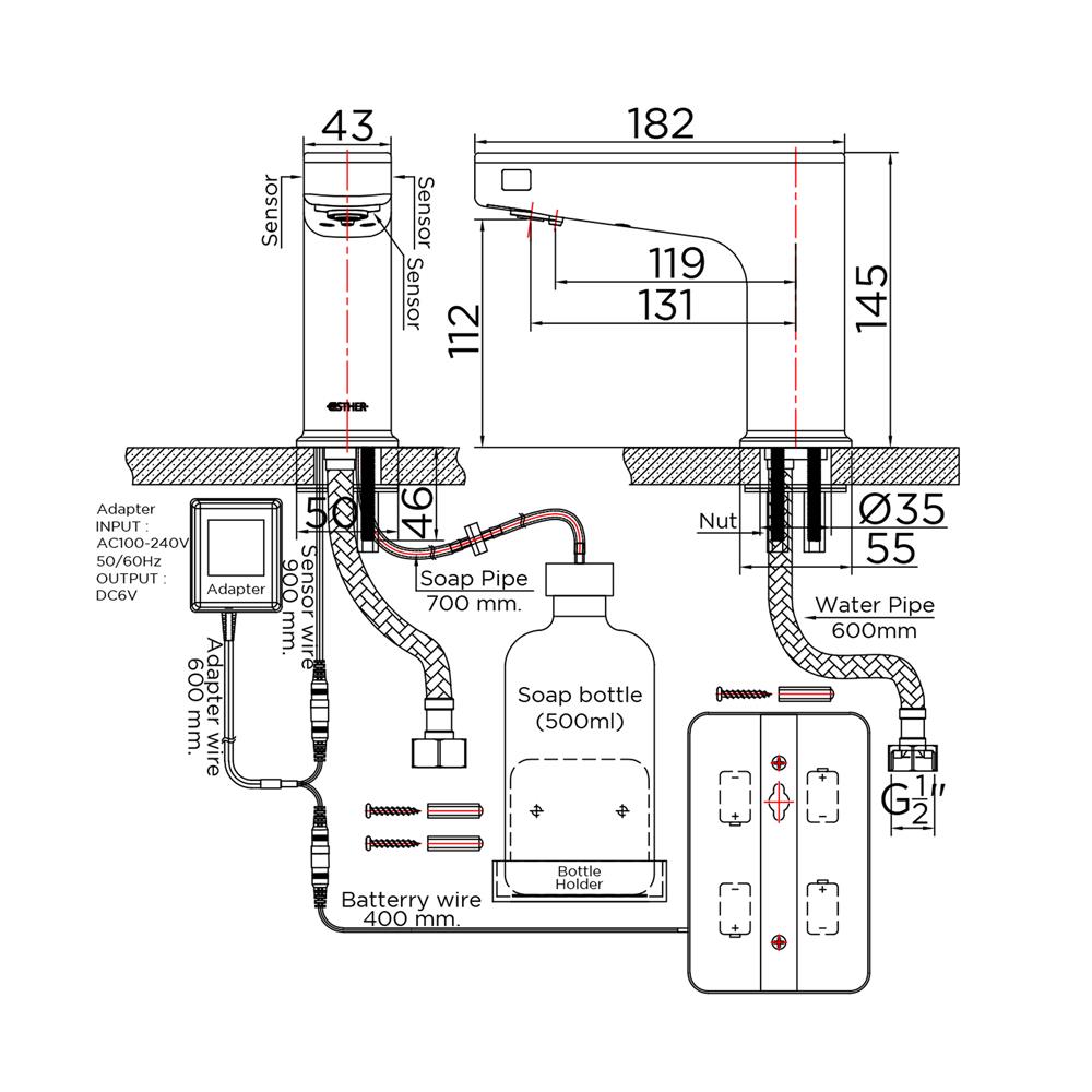 ก๊อกอ่างล้างหน้าอัตโนมัติ ESTHER EF-02-015-50(WL)