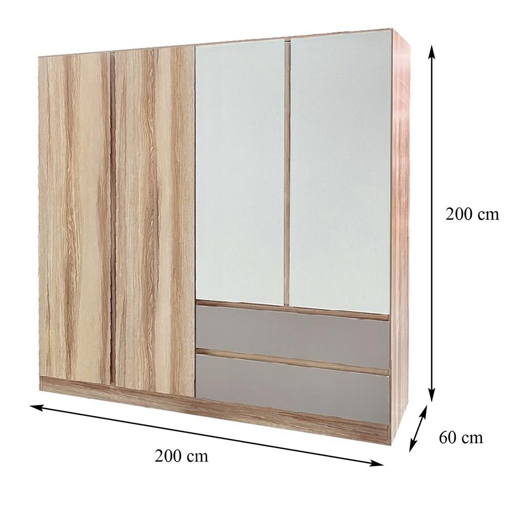 ตู้เสื้อผ้า 4 บานเปิด FURDINI FINE 200 ซม. สีลายไม้/ครีม/ขาว