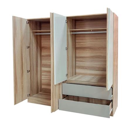 ตู้เสื้อผ้า 4 บานเปิด FURDINI FINE 200 ซม. สีลายไม้/ครีม/ขาว_3