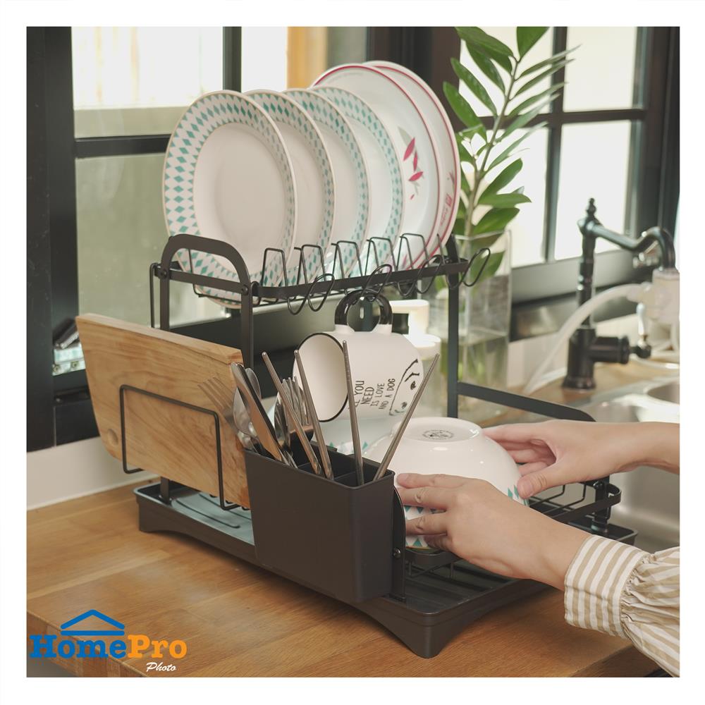 ชั้นคว่ำจาน 2 ชั้น พร้อมที่เก็บช้อนและเขียง KECH BLACKY