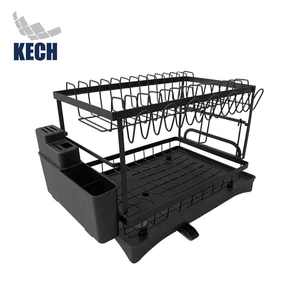 ชั้นคว่ำจานเหล็กพ่นสีมาพร้อมถาดรองน้ำและกล่องมีด KECH BLACKY