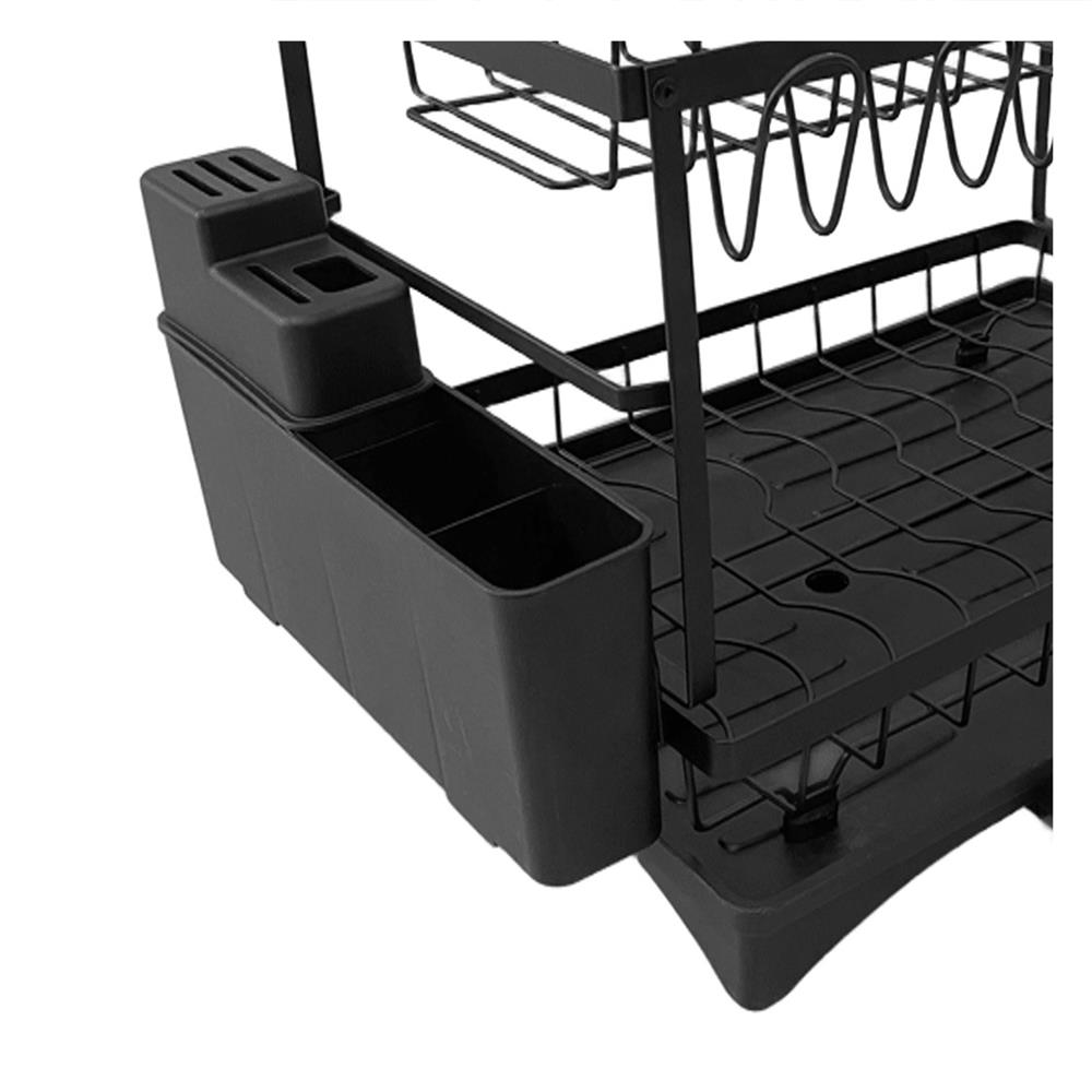 ชั้นคว่ำจานเหล็กพ่นสีมาพร้อมถาดรองน้ำและกล่องมีด KECH BLACKY