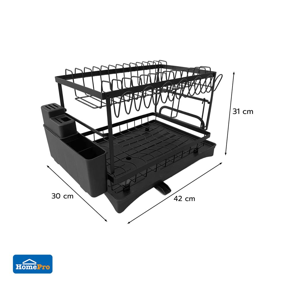 ชั้นคว่ำจานเหล็กพ่นสีมาพร้อมถาดรองน้ำและกล่องมีด KECH BLACKY