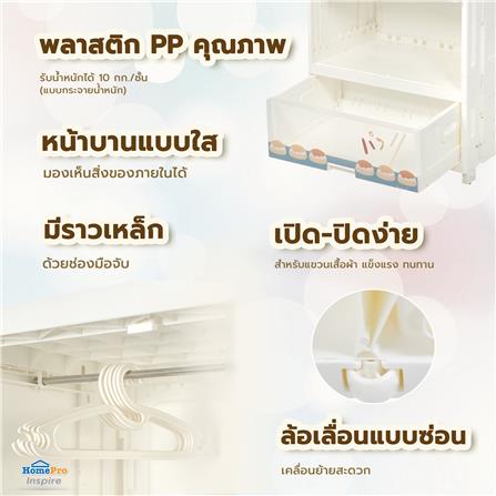 ตู้เสื้อผ้า 3 ชั้น STACKO RABBIT 58X40X133 ซม. สีขาว_10