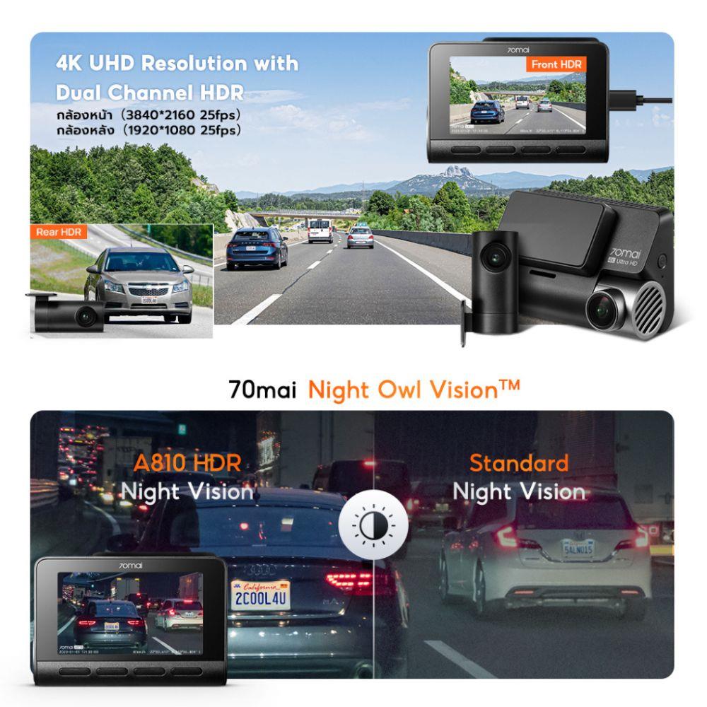 กล้องติดรถยนต์หน้าพร้อมกล้องหลัง 4K HDR 70MAI A810-2