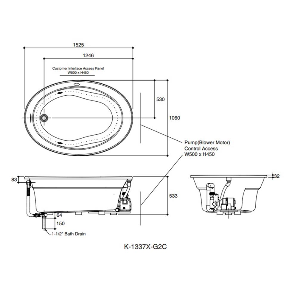 อ่างอาบน้ำ KOHLER K-1337X-G2C-0 150 ซม. สีขาว