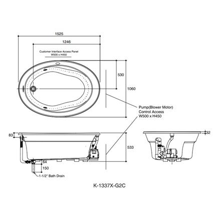 อ่างอาบน้ำ KOHLER K-1337X-G2C-0 150 ซม. สีขาว_1