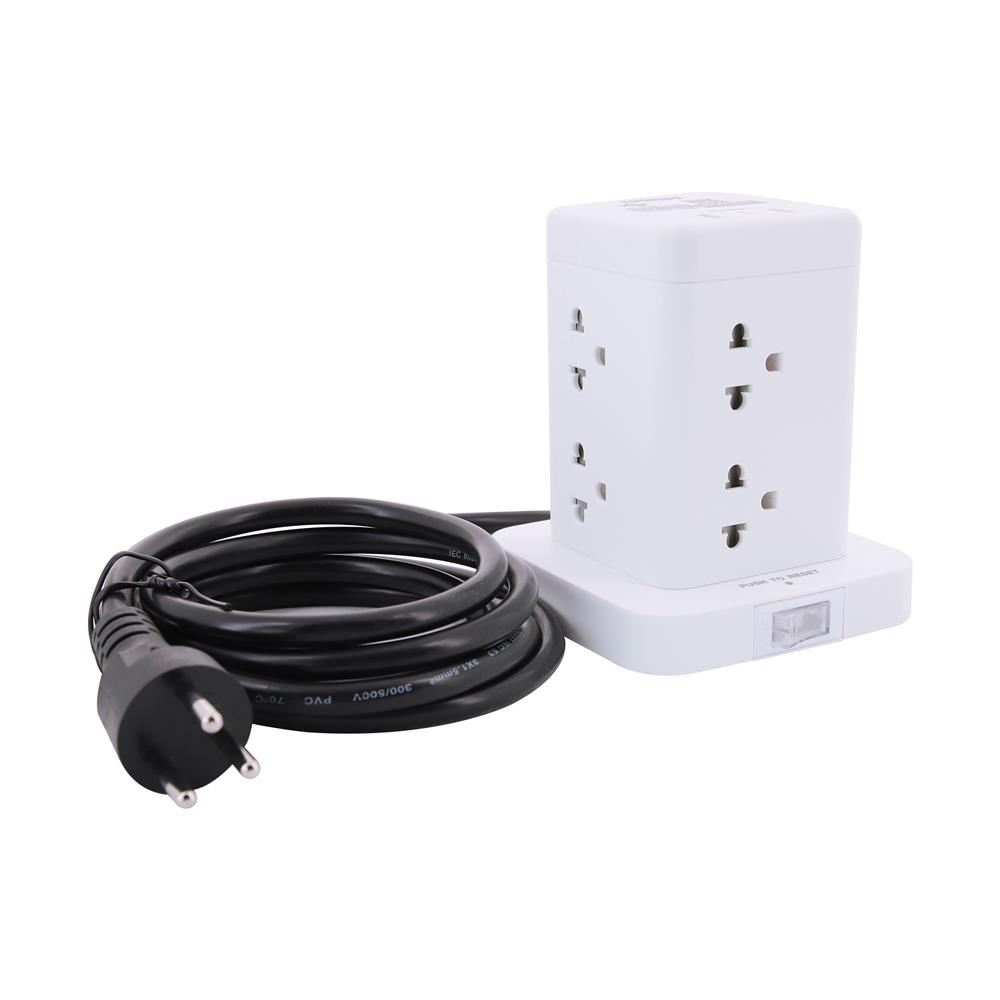 รางปลั๊กไฟทาวเวอร์ 8 ช่อง 1 สวิตซ์ 2 USB 3.4A 1 TYPE C TOSHINO TW-82M 2 ม. สีขาว