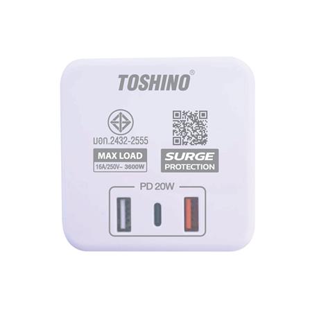 รางปลั๊กไฟทาวเวอร์ 8 ช่อง 1 สวิตซ์ 2 USB 3.4A 1 TYPE C TOSHINO TW-82M 2 ม. สีขาว_4