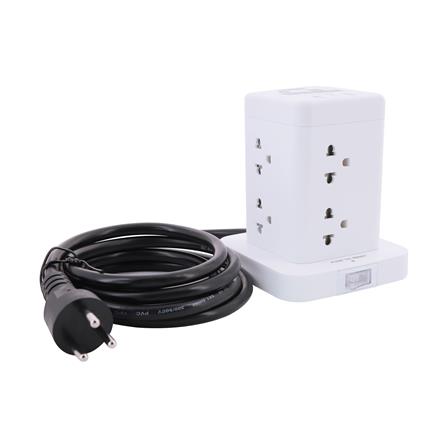 รางปลั๊กไฟทาวเวอร์ 8 ช่อง 1 สวิตซ์ 2 USB 3.4A 1 TYPE C TOSHINO TW-82M 2 ม. สีขาว_1