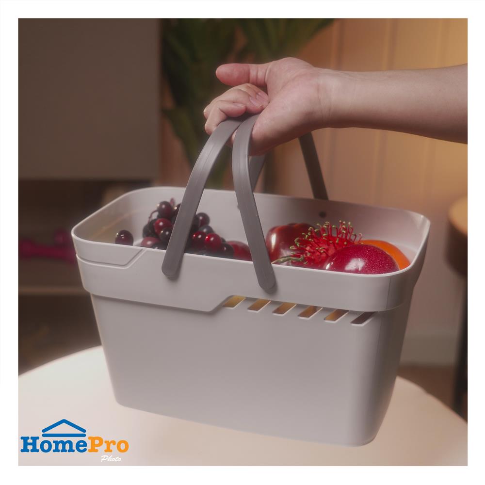 ตะกร้าพลาสติกเหลี่ยม มีหูหิ้ว KECH DAISY สีเทา