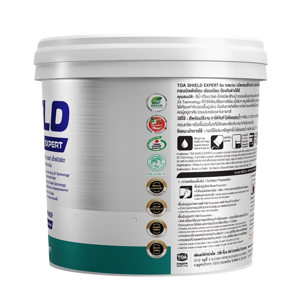 สีน้ำทาภายใน ชนิดกึ่งด้าน TOA SHIELD EXPERT SUPERIOR PREMIUM 2 IN 1 BASE A สีขาว 9 ลิตร
