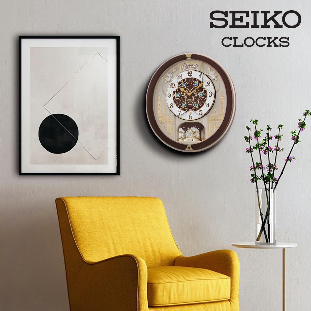 นาฬิกาแขวน SEIKO CLOCKS MELODY QXM291B 17.4X15.9 นิ้ว สีน้ำตาล