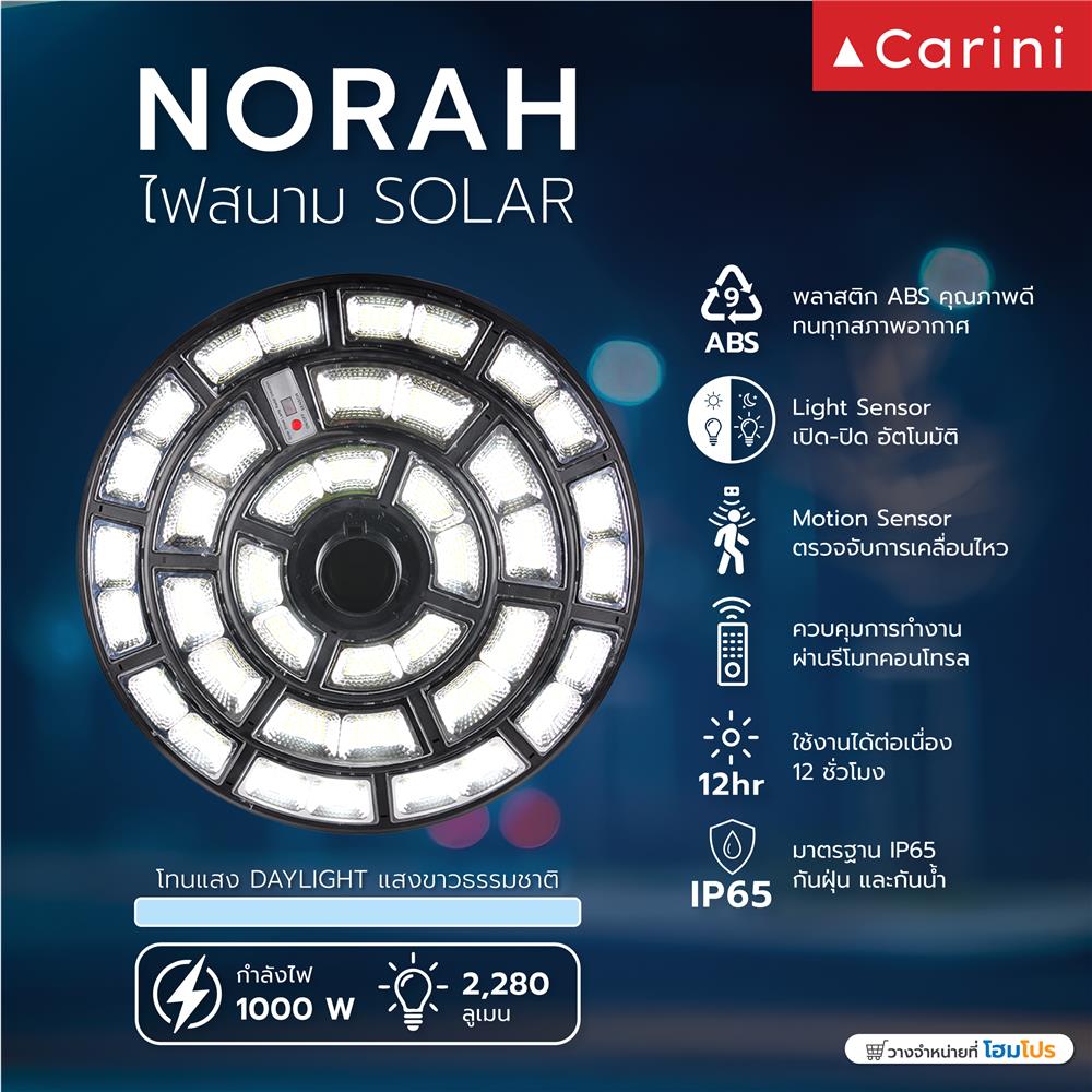 ไฟสนาม SOLAR CARINI NORAH RD 1000 วัตต์ DAYLIGHT สีดำ