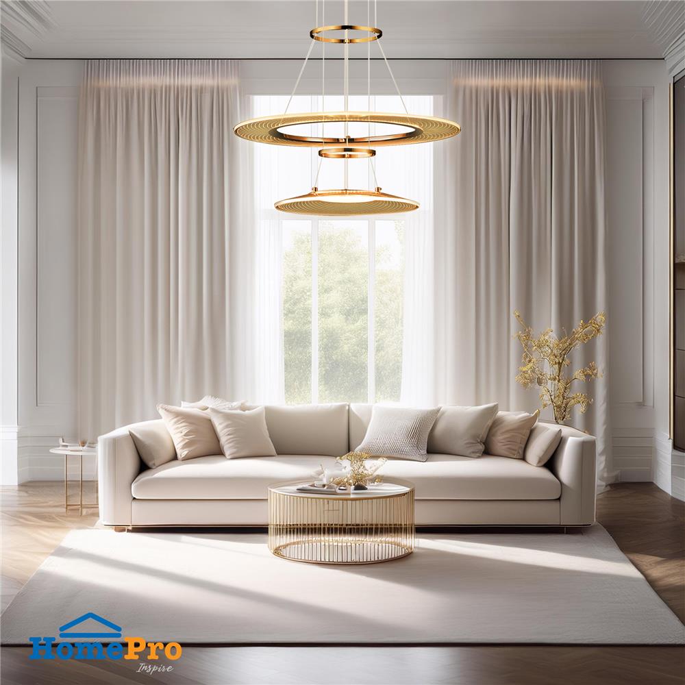 ไฟช่อ LED CARINI H2401 37 วัตต์ DAYLIGHT/COOL WHITE/WARM WHITE สีทอง/ใส 2 หัว