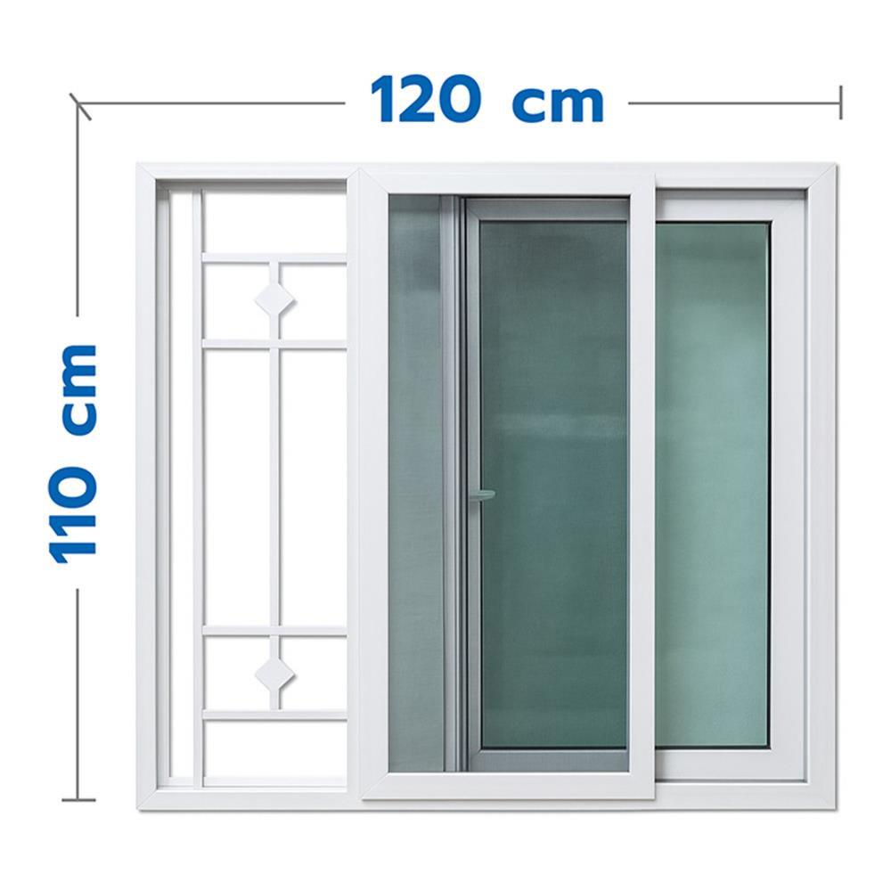 หน้าต่างบานเลื่อน UPVC มุ้ง เหล็กดัด HOFFEN F6 120x110 ซม. สีขาว