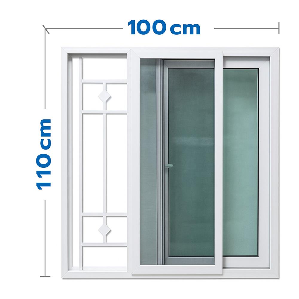 หน้าต่างบานเลื่อน UPVC มุ้ง เหล็กดัด HOFFEN F6 100x110 ซม. สีขาว
