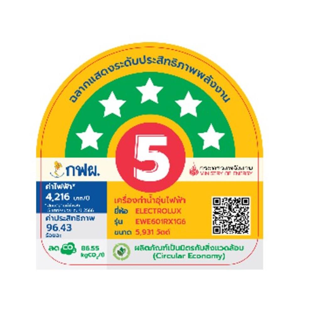 เครื่องทำน้ำอุ่น ELECTROLUX EWE601RX1-G6 6000 วัตต์ สีเทา