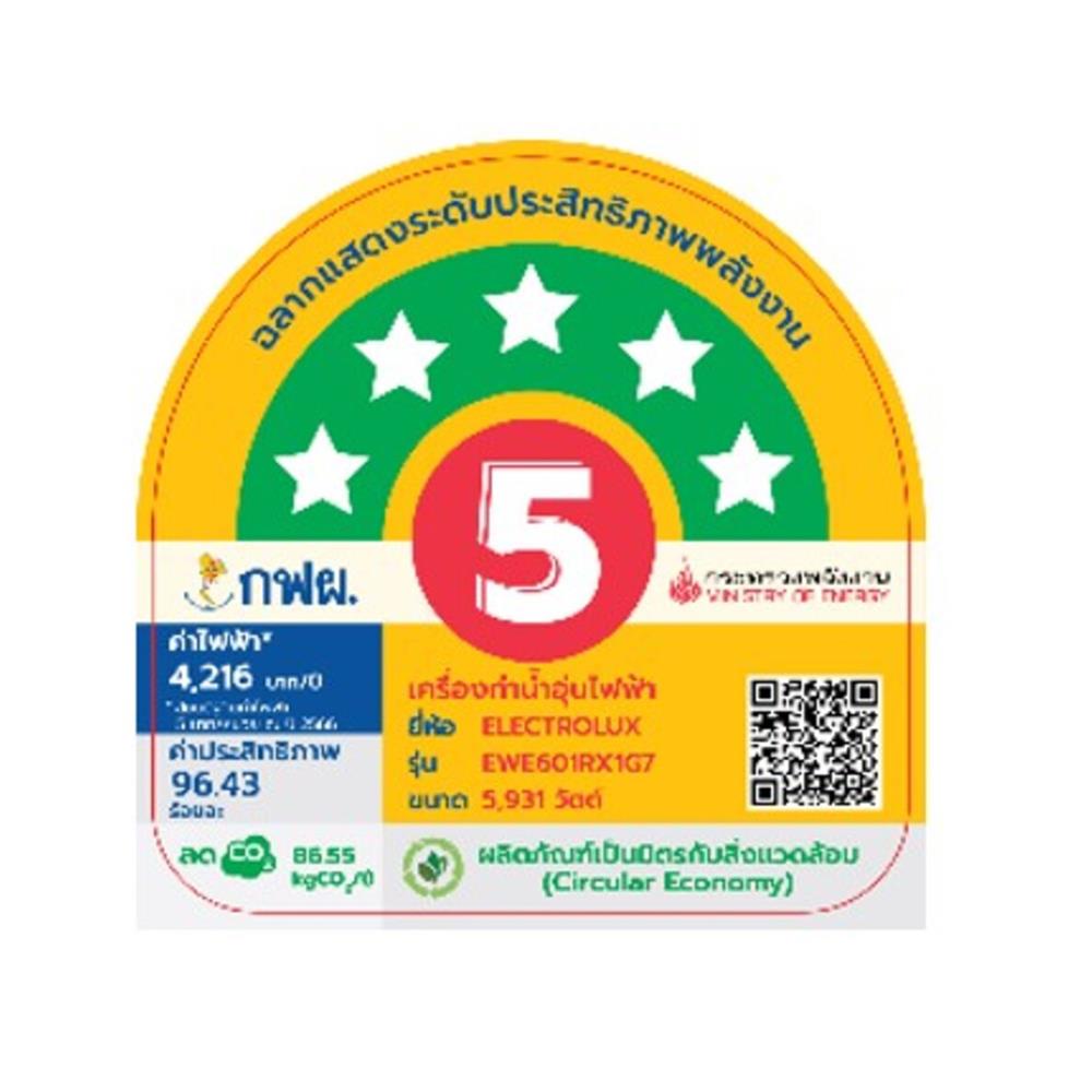 เครื่องทำน้ำอุ่น ELECTROLUX EWE601RX1-G7 6000 วัตต์ สีเทา