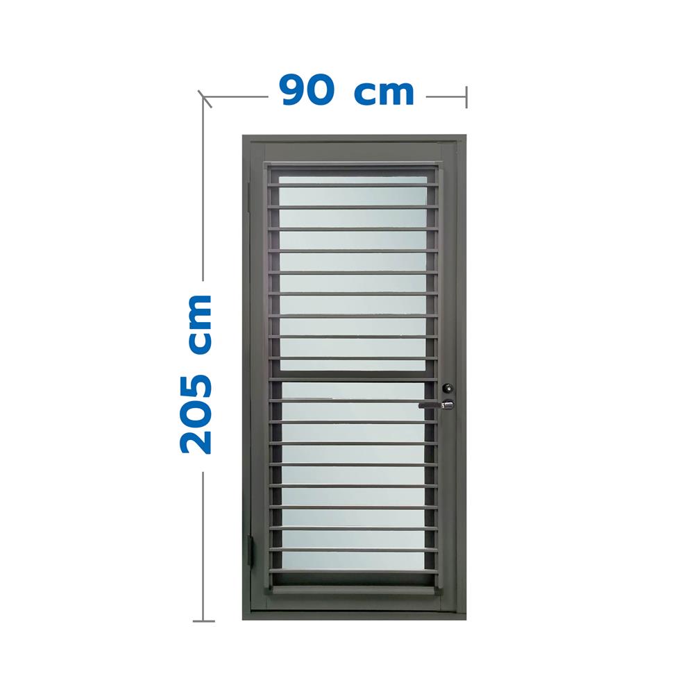 ชุดประตูบานเปิด ระบายอากาศ อะลูมิเนียม SANKYOALUMI J-TRUST VENTILATION 90x205 ซม. สีเทาซาฮาร่า พร้อมชุดวงกบ-บานพับ-ลูกบิด-โช้ค_1