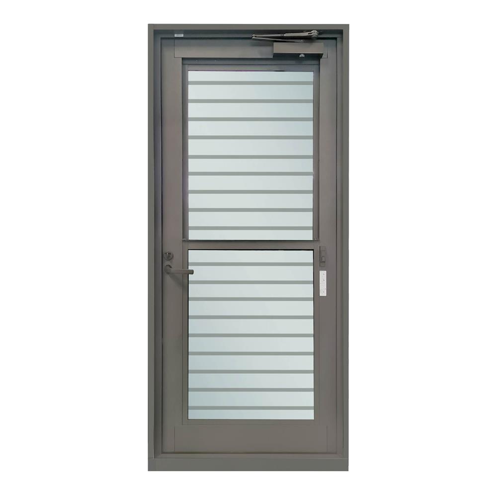 ชุดประตูบานเปิด ระบายอากาศ อะลูมิเนียม SANKYOALUMI J-TRUST VENTILATION 90x205 ซม. สีเทาซาฮาร่า พร้อมชุดวงกบ-บานพับ-ลูกบิด-โช้ค