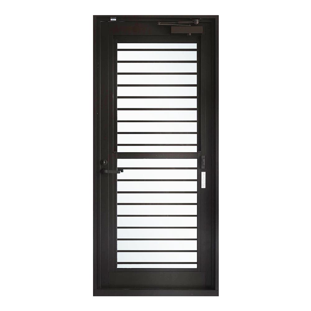 ชุดประตูบานเปิด ระบายอากาศ อะลูมิเนียม SANKYOALUMI J-TRUST VENTILATION 90x205 ซม. สีดำ พร้อมชุดวงกบ-บานพับ-ลูกบิด-โช้ค