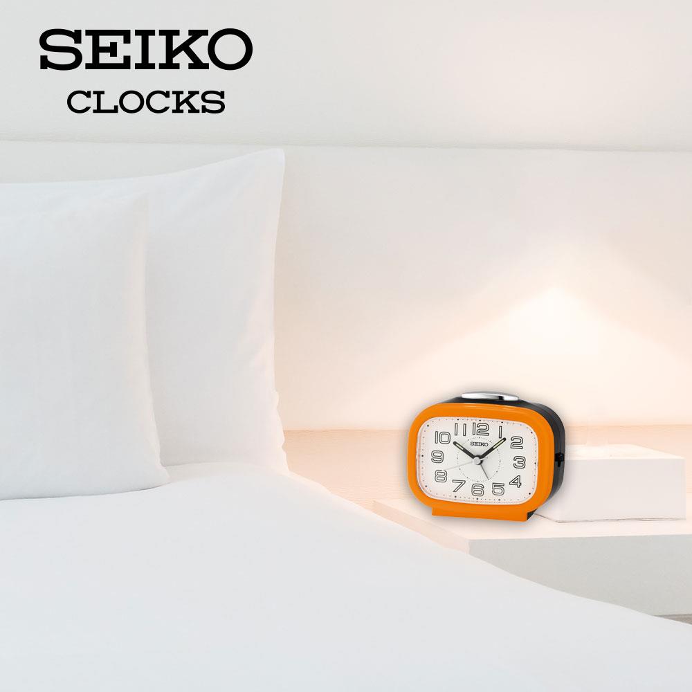 นาฬิกาปลุก SEIKO CLOCKS QHK060E 3.89X3.3 นิ้ว สีส้ม