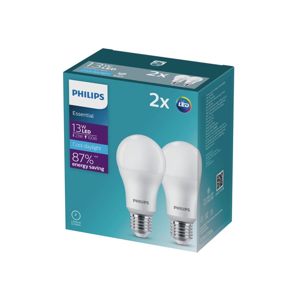 หลอด LED PHILIPS ESSENTIAL 13 วัตต์ DAYLIGHT E27 แพ็ก 2 ชิ้น
