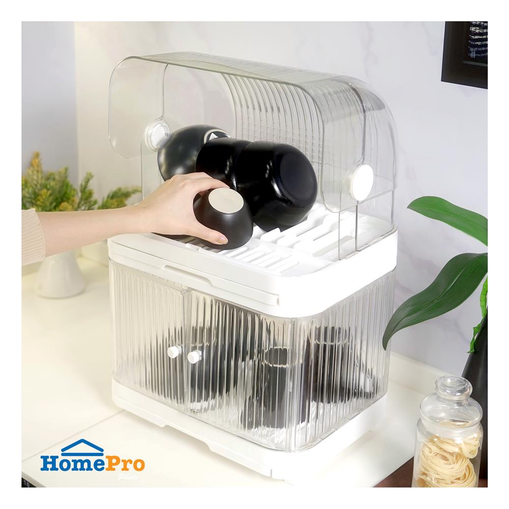 ชั้นคว่ำจานพลาสติก 2 ชั้น มีฝาครอบ KECH WATERY