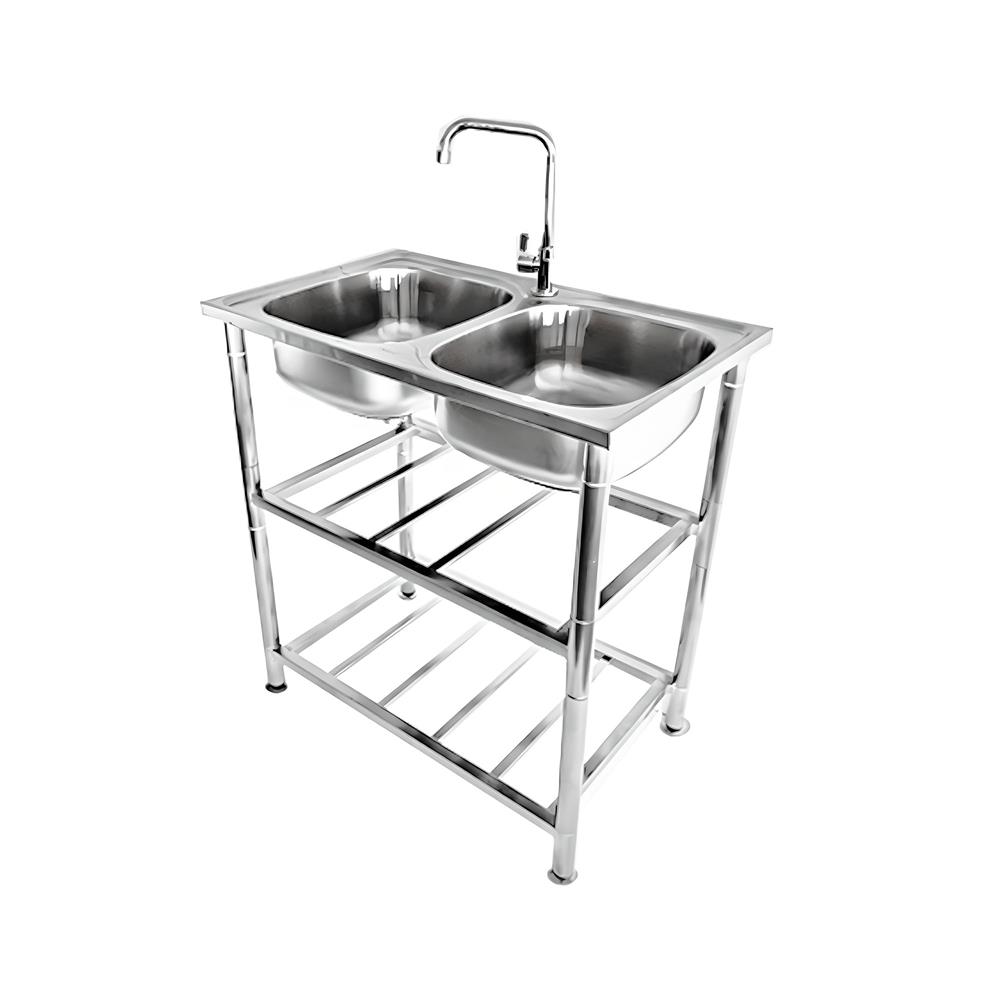 ซิงค์ขาตั้ง 2 หลุม TECNOSTAR STT 80 2B สีเงิน