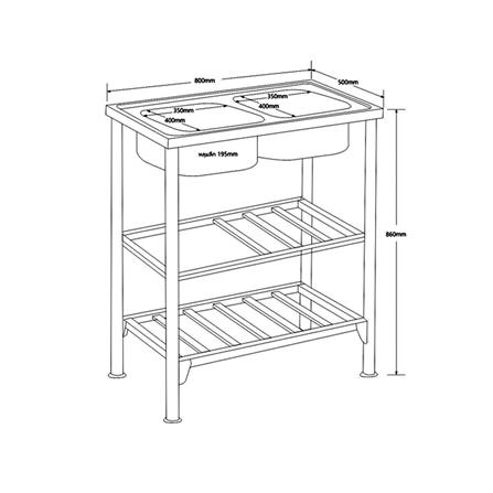 ซิงค์ขาตั้ง 2 หลุม TECNOSTAR STT 80 2B สีเงิน_5