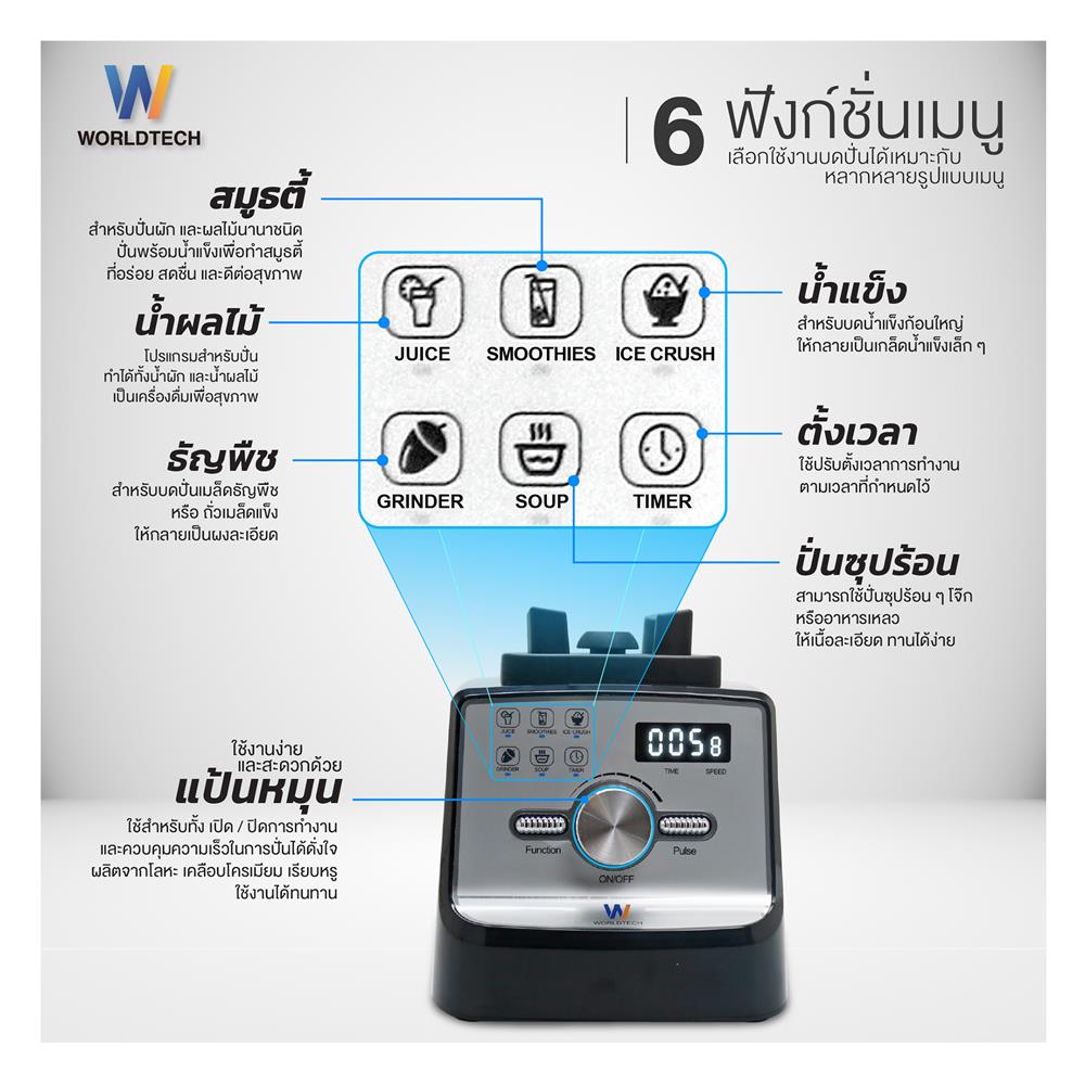 เครื่องปั่นน้ำผลไม้ WORLDTECH WT-PB2800 2 ลิตร สีดำ