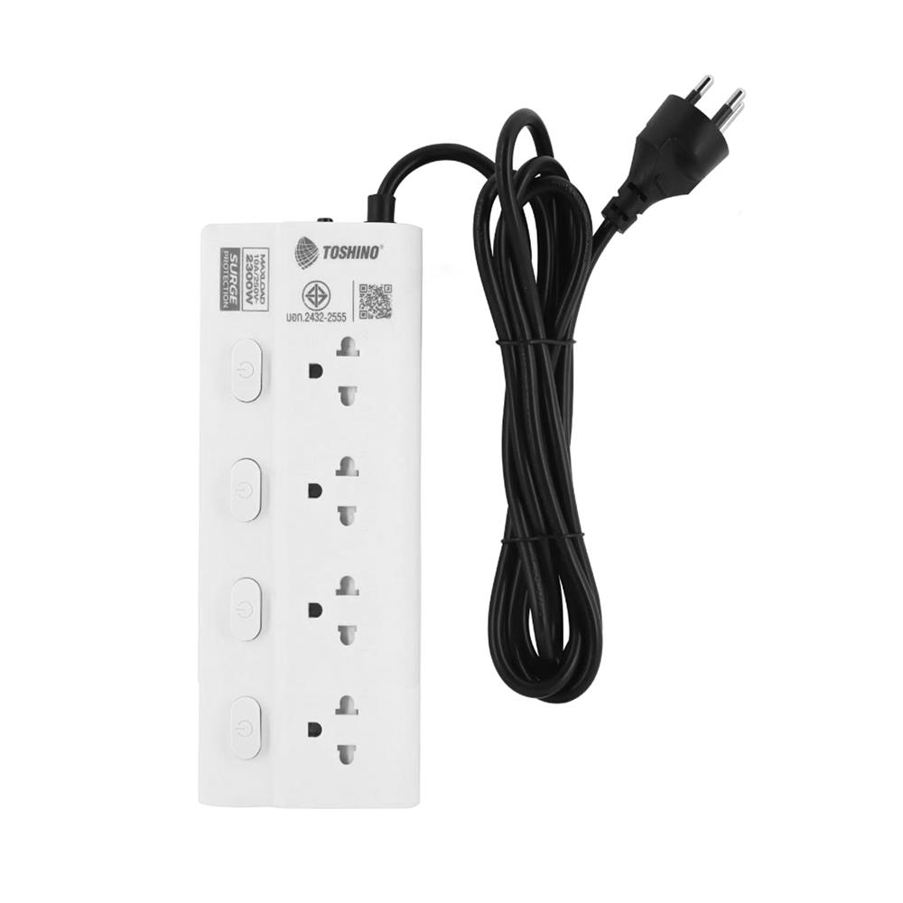 รางปลั๊กไฟ 4 ช่อง 4 สวิตซ์ TOSHINO ECO-43P2 3 ม. สีขาว (1 แถม 1)