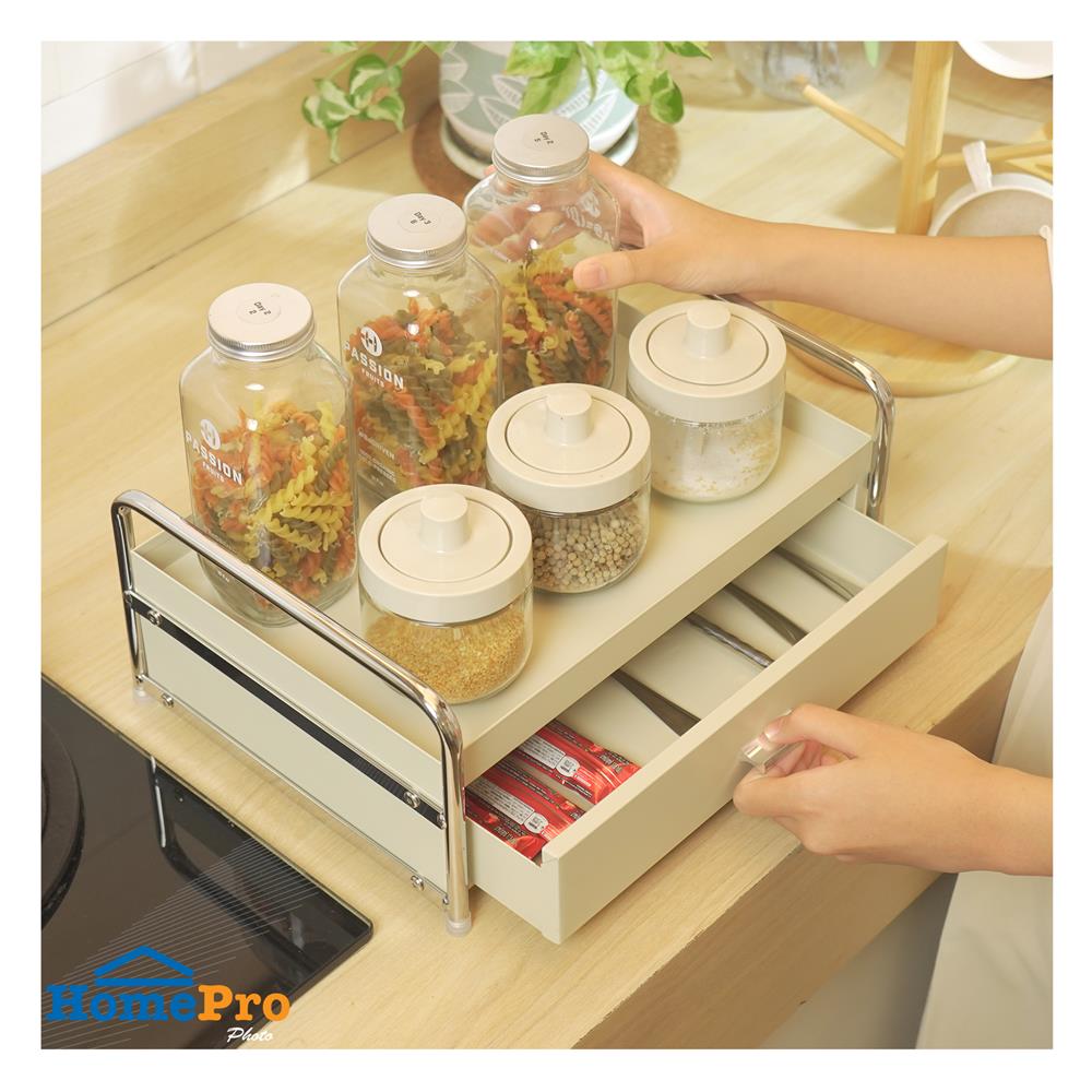 ชั้นวางเครื่องปรุง 1 ชั้น พร้อมลิ้นชัก KECH CREAMY 32.5X23.5X16 ซม. สีครีม