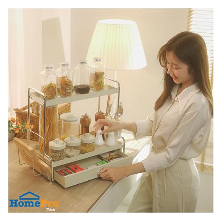 ชั้นวางเครื่องปรุง 2 ชั้น พร้อมลิ้นชัก KECH CREAMY 42.5X23.5X42 ซม. สีครีม_5