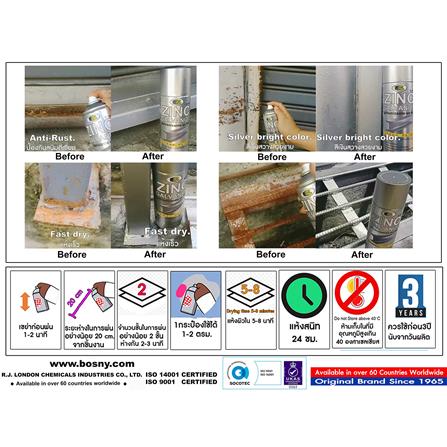 สีสเปรย์ BOSNY GALVANIZE 3 IN 1 B136 400 ซีซี สีเงิน_5