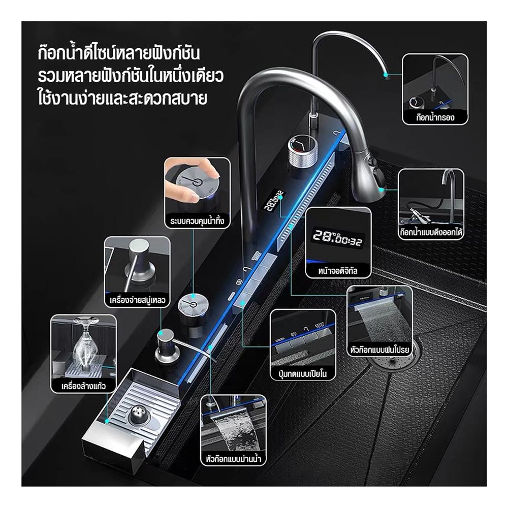 ซิงค์ฝัง 1 หลุม PARNO STORM 7545 2W สีเทาดำ